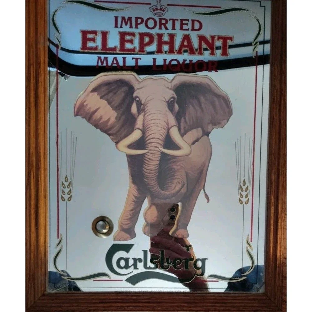Vintage Carlsberg Brewing Imported ELEPHANT Malt Liquor Bar Beer Mirror